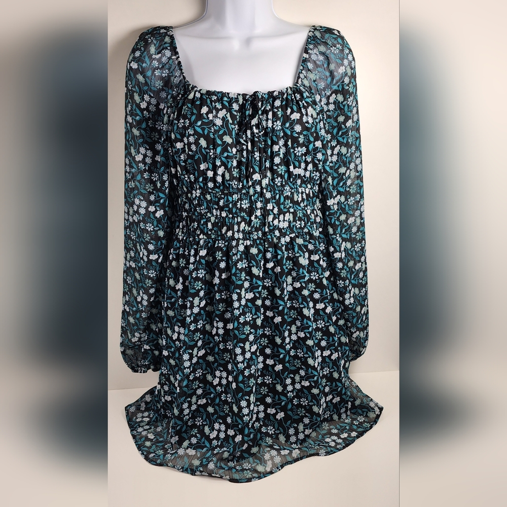 Mi Ami For Francesca's Womens M Mini Dress Black White Long Sleeve Smocked Waist